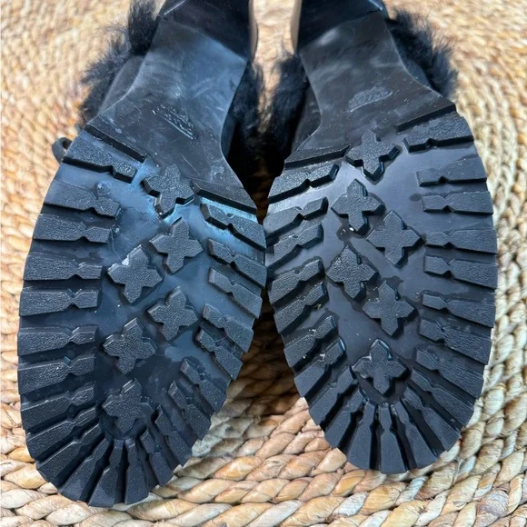 Coach Elegant Black Suede Mules Kristy 10 B Fur-Trimmed Women's Slip On Heels - Picture 4 of 10